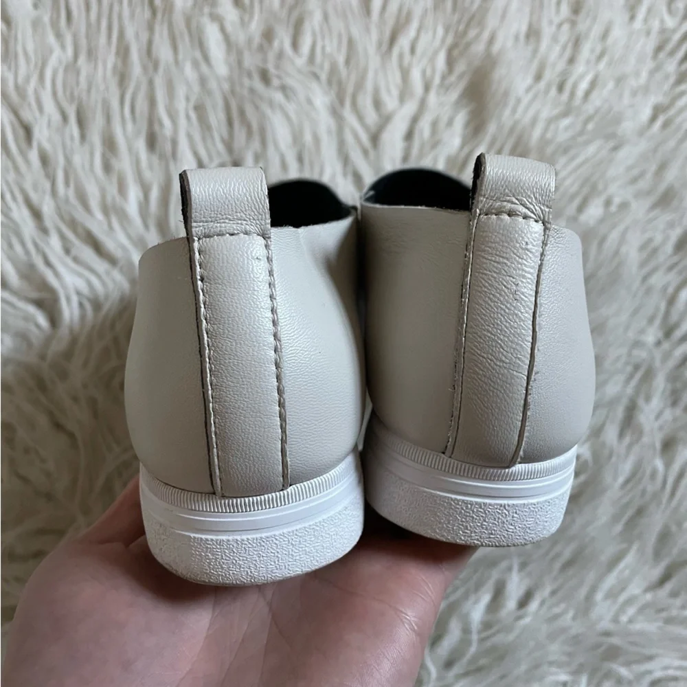ALL BLACK White Leather Side Scoop Flatform Slip On Sneakers EUC Size 38